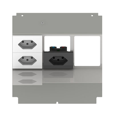 [UBD 210 217] Steckdoseneinsatz für 6 FLF inkl. Erddraht, 2x T13, weiss, und 1x T13, schwarz