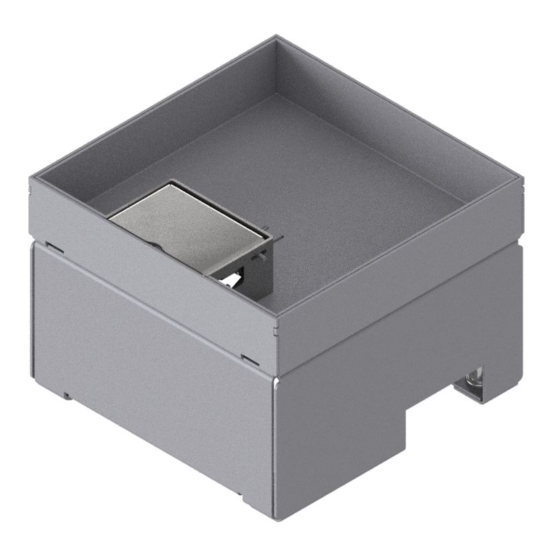 Boîte de sol UBD 160 en acier inoxydable, couvercle avec bord, fermé, évidement de 30mm et 1 sortie de cordon inclus
