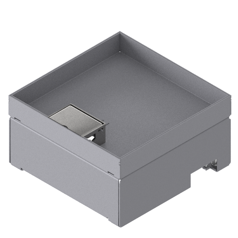 [UBD 212 301] Boîte de sol UBD 210 en acier inoxydable, inclus couvercle avec bord, fermé, évidement de 30mm et 1 sortie de cordon
