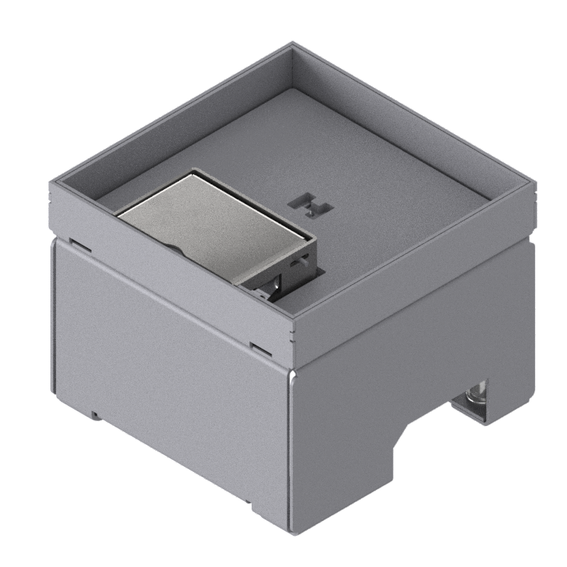[UBD 132 161] Schwerlast-Unterflur-Bodendose UBD 130 aus Chromstahl inkl. Deckel mit Kante, geschlossen, und 4mm Verstärkungsplatte mit 16mm Vertiefung und 1 Schnurauslass