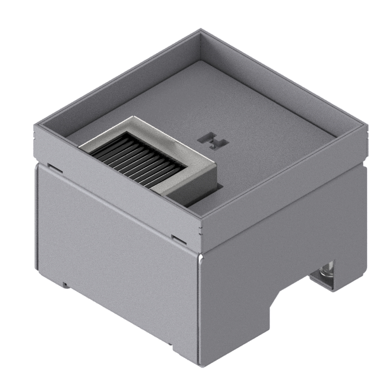 [UBD 132 162] Schwerlast-Unterflur-Bodendose UBD 130 aus Chromstahl inkl. Deckel mit Kante, geschlossen, und 4mm Verstärkungsplatte, mit 16mm Vertiefung und 1 Bürstenauslass