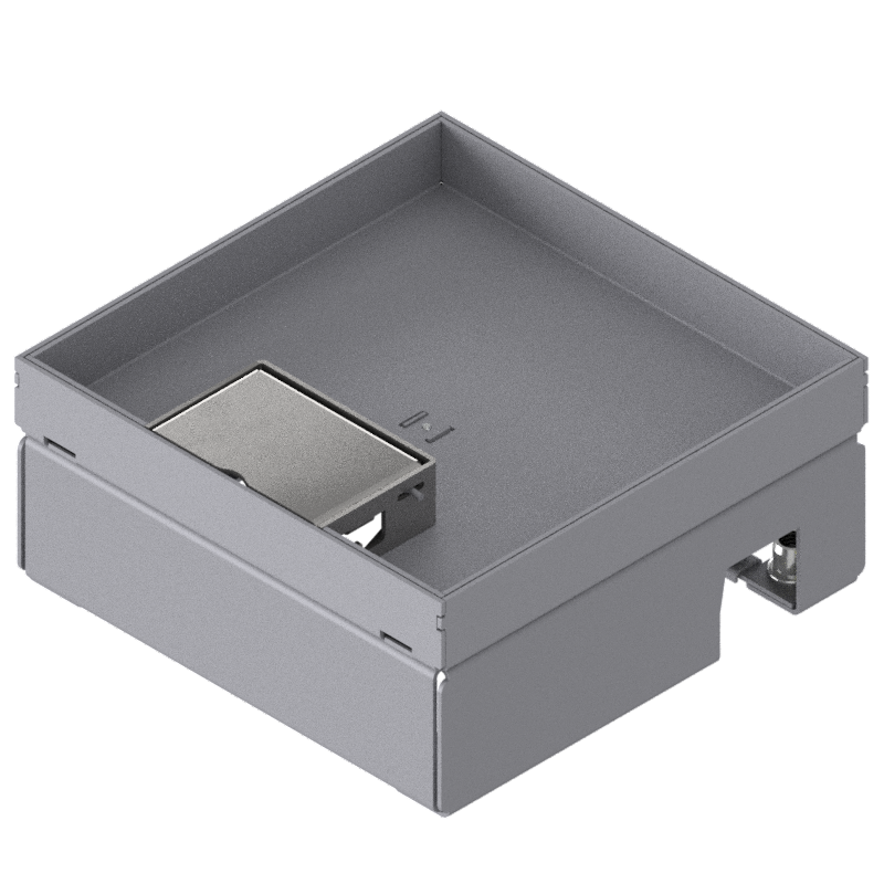 [UBD 167 201] Boîte de sol UBD 160 small en acier inoxydable, couvercle avec bord, fermé, évidement de 20mm et 1 sortie de cordon inclus
