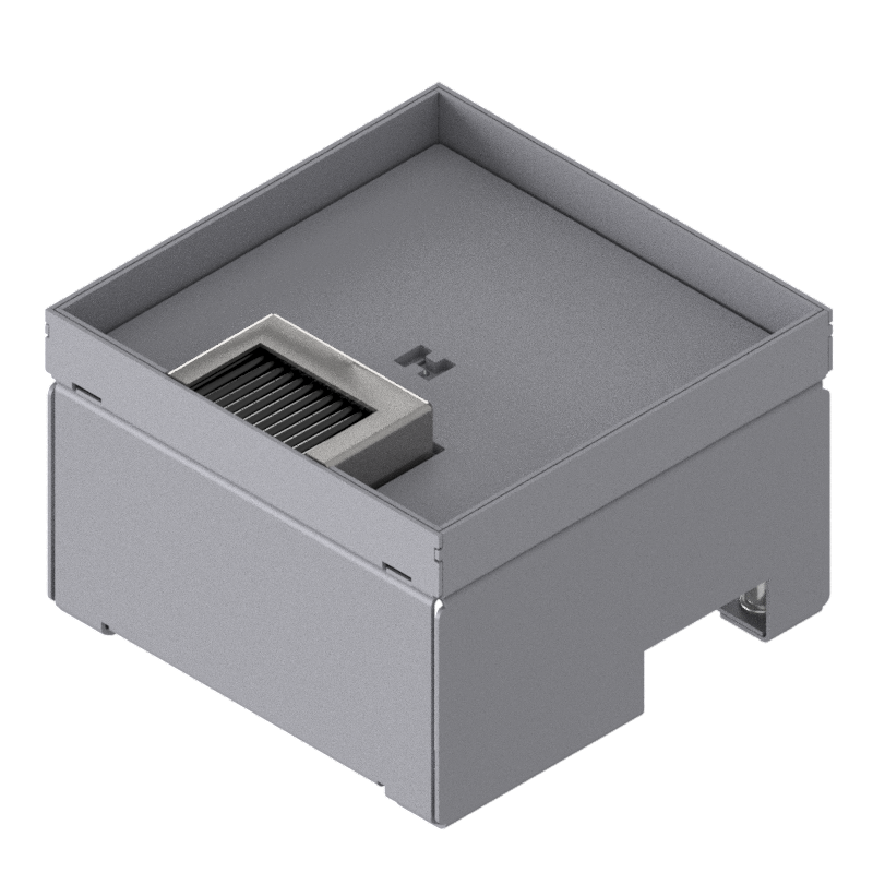 [UBD 162 162] Schwerlast-Unterflur-Bodendose UBD 160 aus Chromstahl inkl. Deckel mit Kante, geschlossen, 4mm Verstärkungsplatte, 16mm Vertiefung und 1 Bürstenauslass