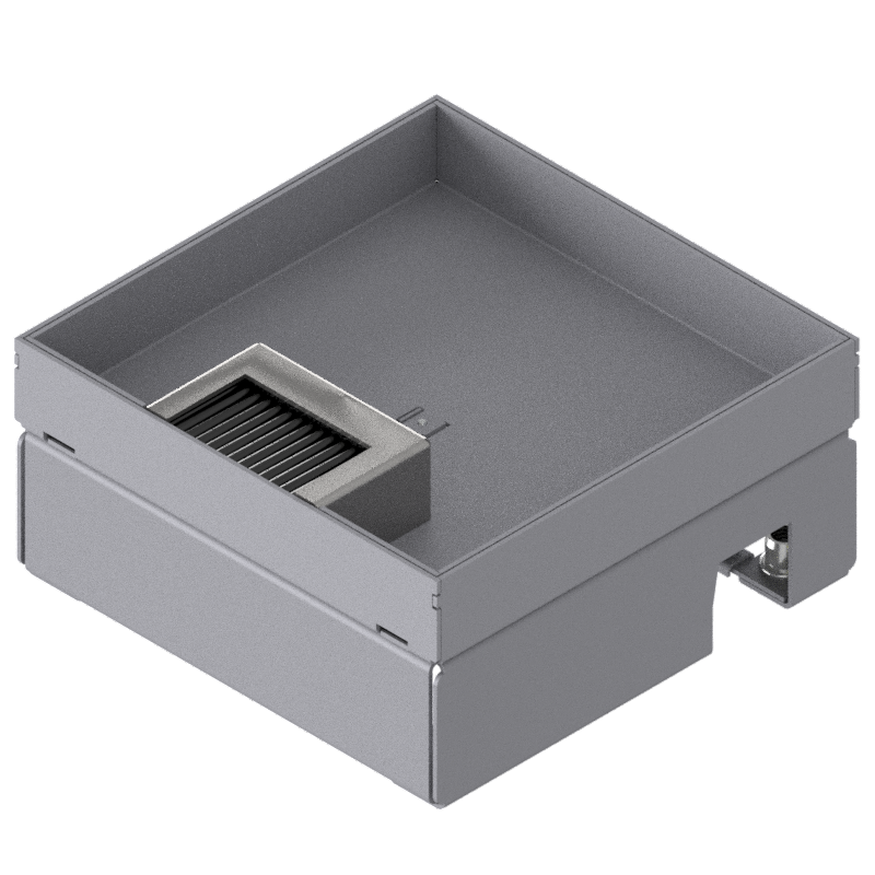 [UBD 167 252] Boîte de sol UBD 160 small en acier inoxydable, couvercle avec bord, fermé, évidement de 25mm et 1 sortie de brosse inclus 