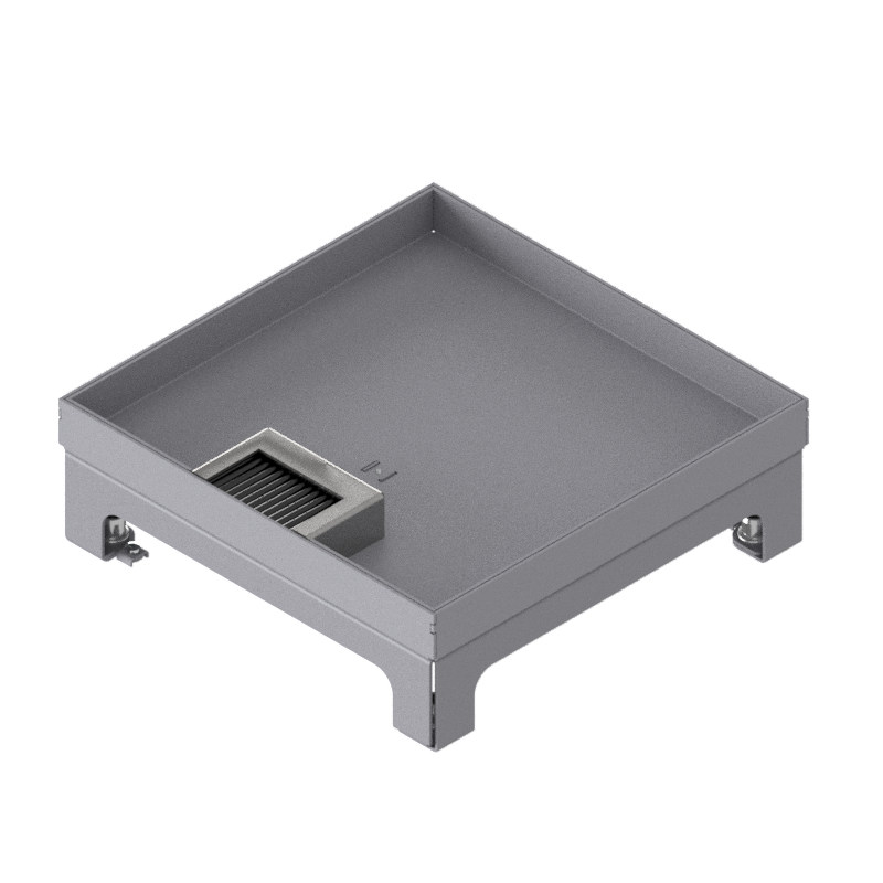 [UBD 217 202] Boîte de sol UBD 210 small en acier inoxydable, couvercle avec bord, fermé, évidement de 20mm et 1 sortie de brosse inclus