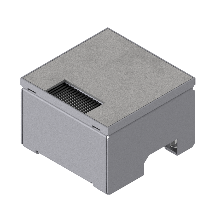 Schwerlast-Unterflur-Bodendose UBD 130 aus Chromstahl inkl. belegtem Deckel, 4mm Verstärkungsplatte und 1 Bürstenauslass