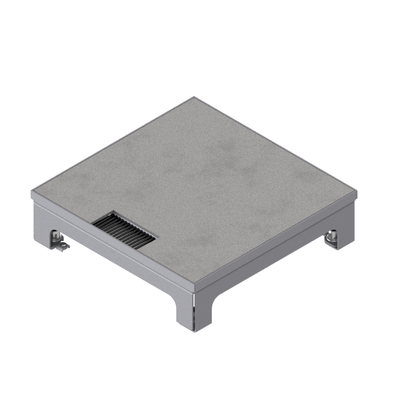 [UBD 217 163] Schwerlast-Unterflur-Bodendose UBD 210 small aus Chromstahl inkl. belegtem Deckel mit 4mm Verstärkungsplatte und 1 Bürstenauslass